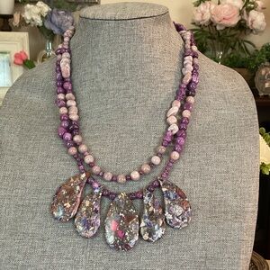 Vibrant Purple Beaded Necklace with Artistic Pendants